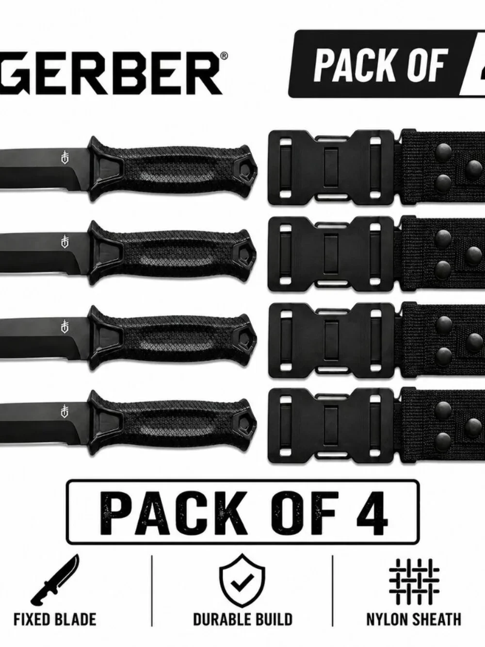 Gerber StrongArm Fixed Blade Knife Plain Edge - Coyote Black pack of 4